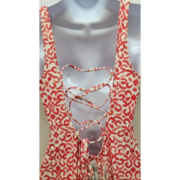 TOMMY BAHAMA Scrolls Reversible Lace Back One-piece In Pink Size 12 - Picture 9 of 14